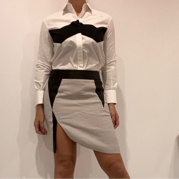 Helmut Lang Mixed Media Gray and Black skirt with Leather Trim - Picture 5 of 10